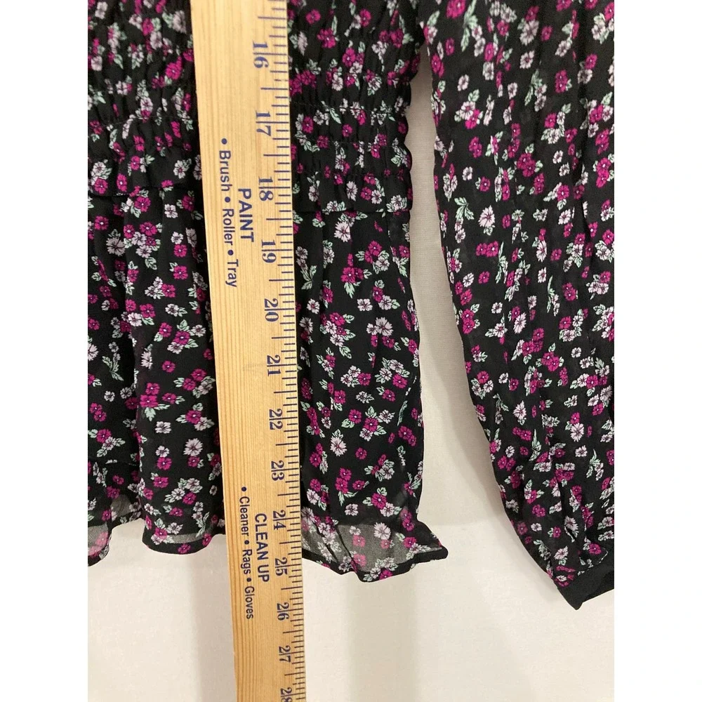 The Kooples Floral Blouse size 2 Smocked Waist V-Neck Peplum Top Feminine